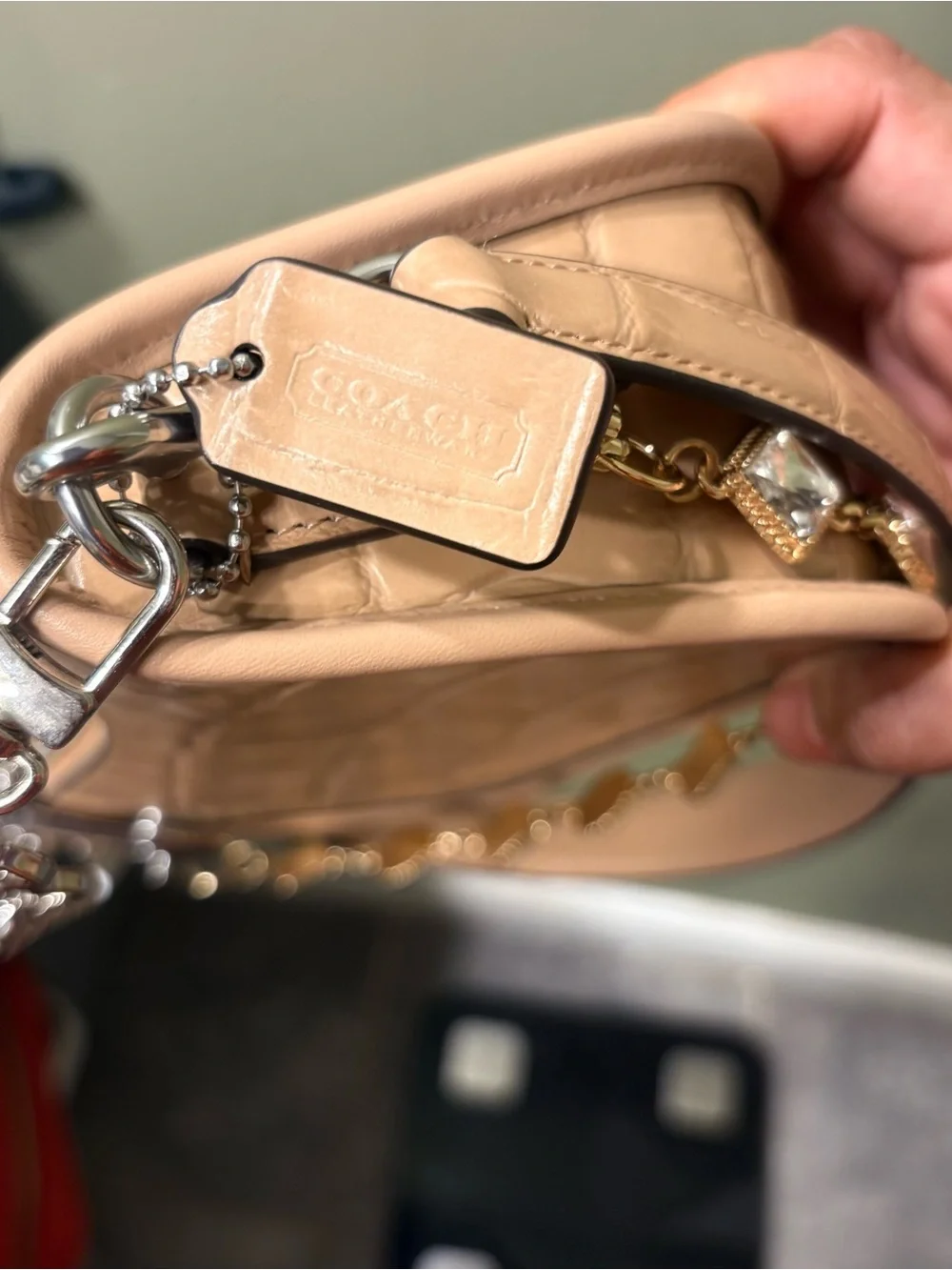 Coach Taupe Croc-Embossed Shoulder Bag with Cream & Taupe Card Case
